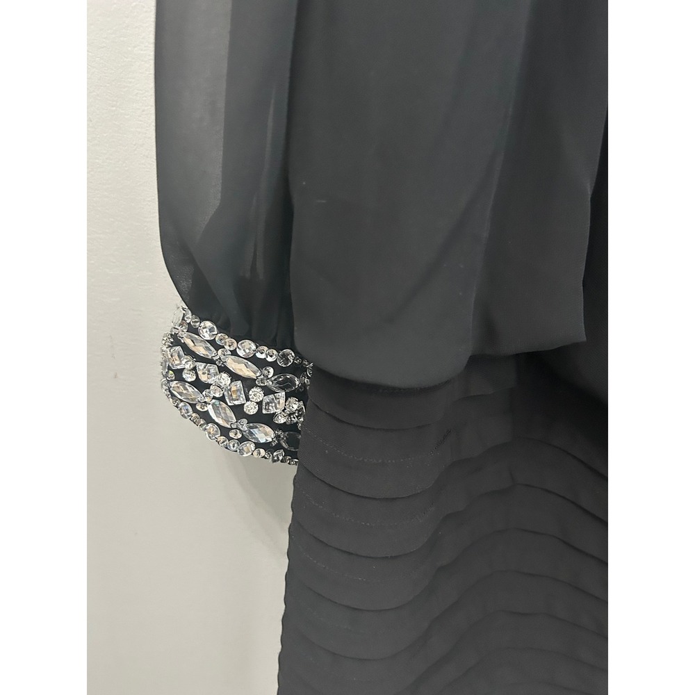 Betsy Adam Black Chiffon Blouson Dress Crystal Shoulder Cuff Plus 22W - Picture 4 of 6